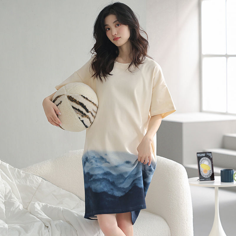 Nightgowns Women Gradient Cozy Fashion Design Simple Korean Style Knee-length Lounge Wear Summer Hot Sale Students Loose Sweet