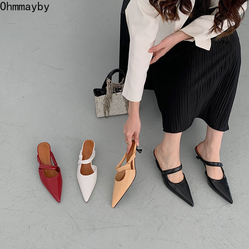 Женские дизайнерские шлепанцы на каблуке, элегантные слипоны на тонком каблуке с острым носком, Дамская обувь для подиума, 2022