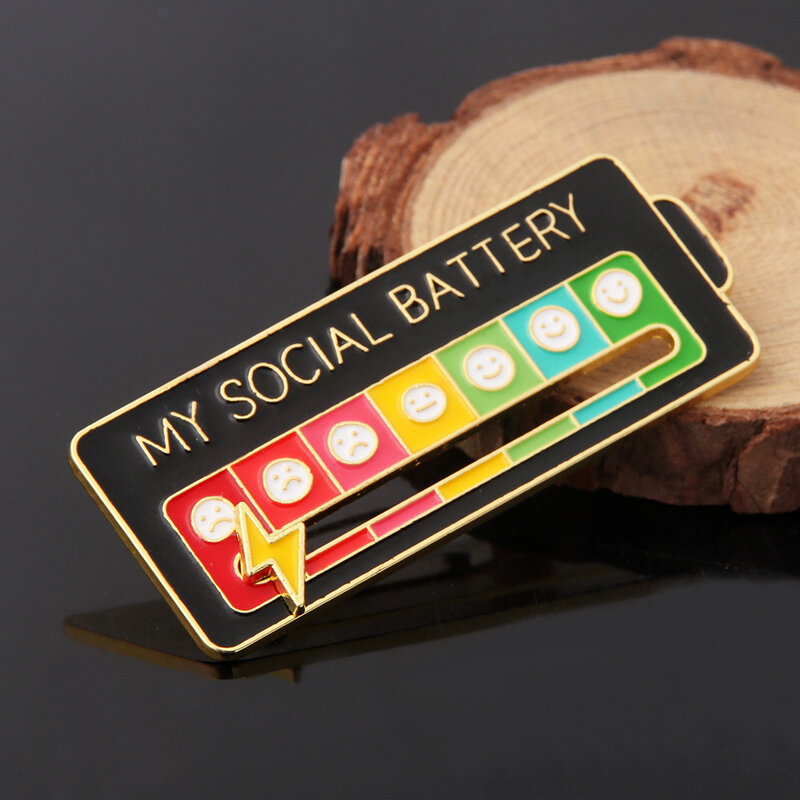 My Social Battery Interactive Enamel Pin Funny Mood Tracker Badge Brooch for 7 Days Mood Expressing Pins for Introverts Gift