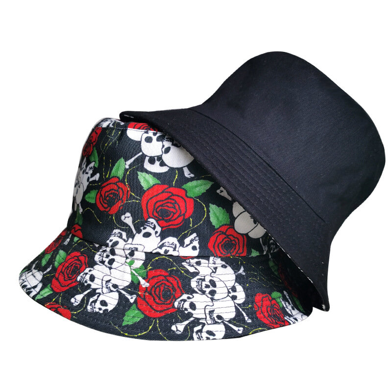 Women Men Couple Cotton Hat Hip Hop Cap Skull Floral Panama Bucket Hat Sun Flat Top Fisherman Hats Boonie
