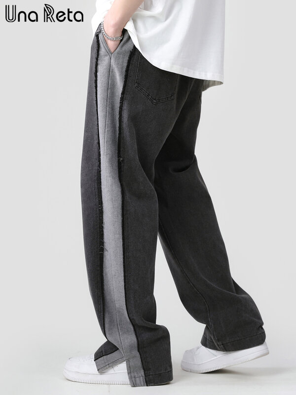 Una Reta Men Jeans New Hip Hop Denim Men's Pant Jean Streetwear Harajuku Straight Patchwork Couple Trousers Jeans