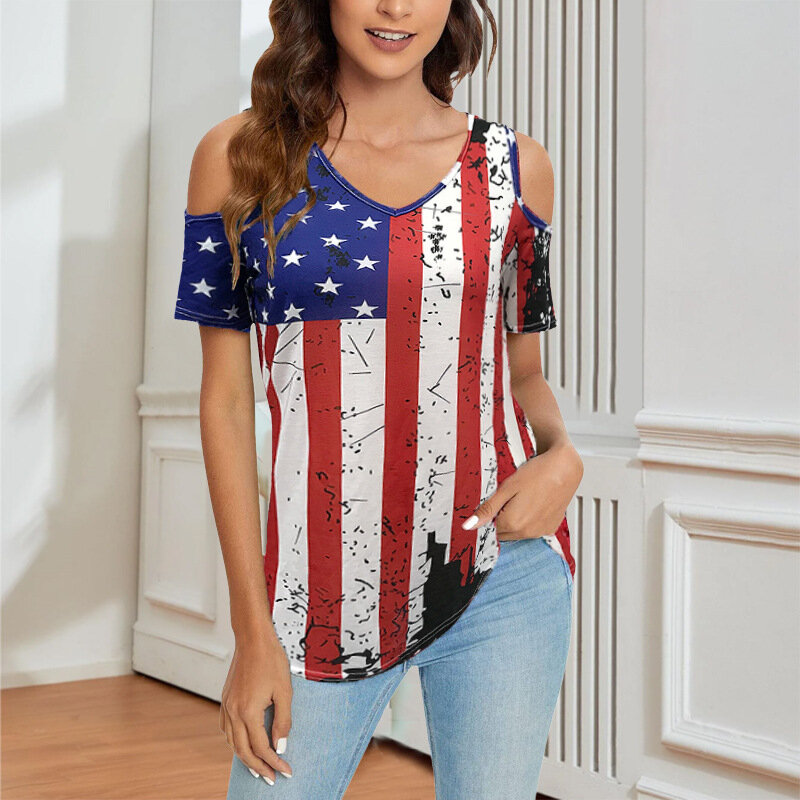 Summer Woman tshirts Women Casual T-Shirt Loose Tops Independence Day Printing 2022 New women fashion clothing