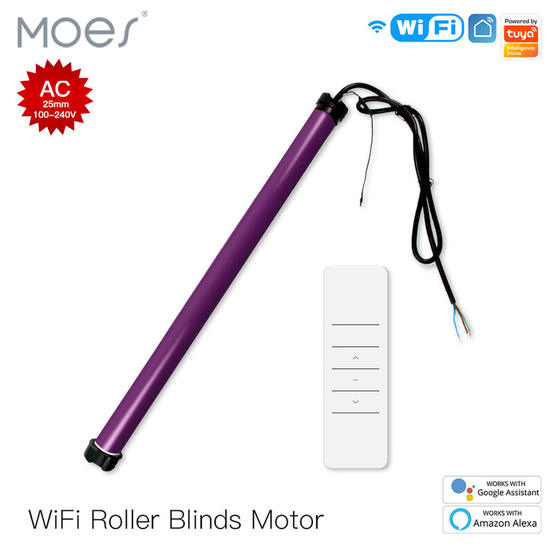 Moes 25mm Automatic WiFi Smart AC Tubular Roller Blinds Motor RF433 Remote 38mm Tube Smart LifeTuya with Alexa Google Home
