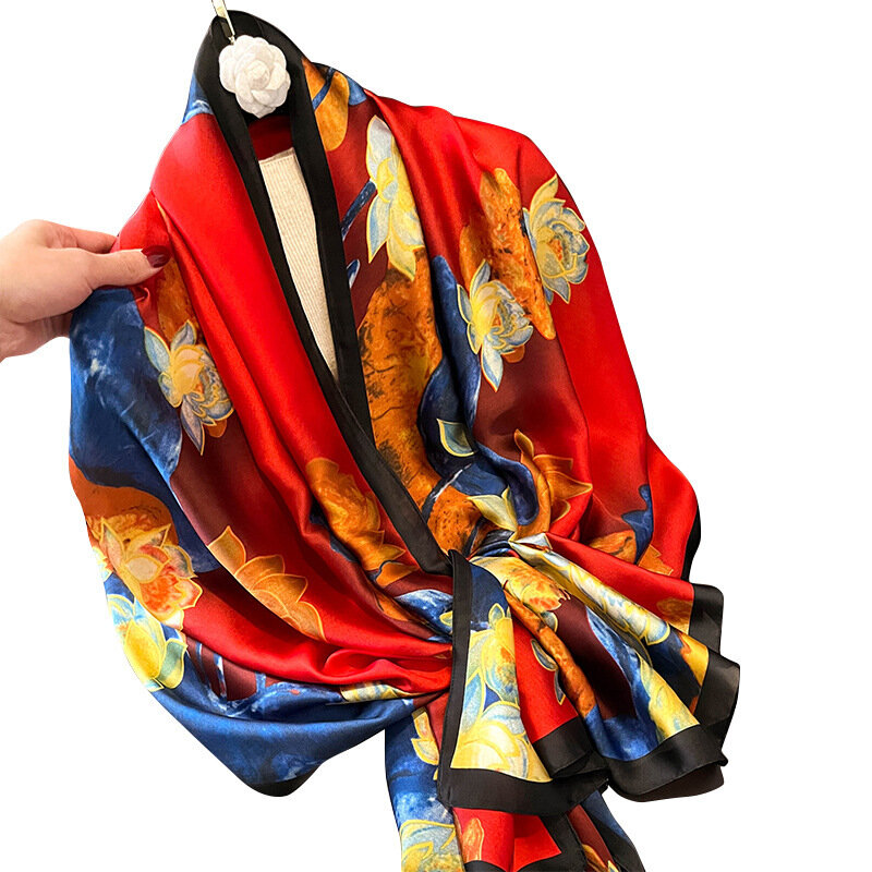 180*90 سنتيمتر العلامة التجارية الفاخرة النساء الصيف الحرير والأوشحة شال سيدة التفاف لينة الإناث أوروبا مصمم الشاطئ باندانا foulard الخمار صوفية