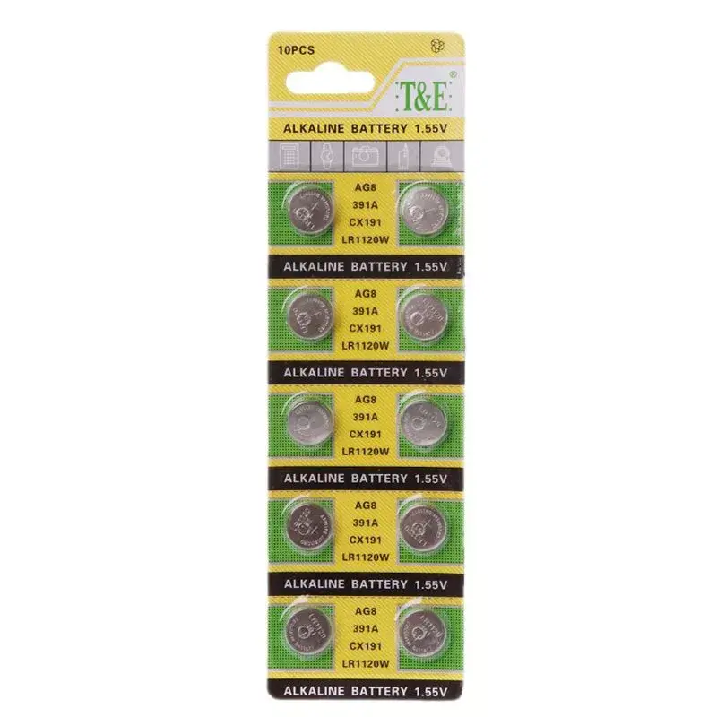 10Pcs Horloge Batterij AG8 1.55V Li-Ion Button Knoopcelbatterijen LR1120 391 SR1120 191 LR55 Speelgoed Remote Camera cpu