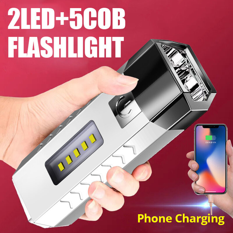 Portable Hard Light Flashlight 1200mAh USB Rechargeable COB LED Torch Waterproof Outdoor Camping Flashlight Emergency Power Bank