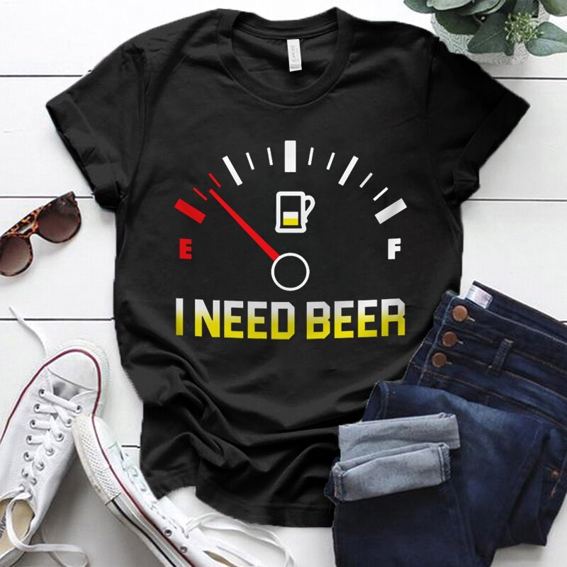 Camiseta divertida con estampado de I Need Beer para mujer, Tops informales de manga corta con cuello redondo, camisetas para hombre, Top harajuku