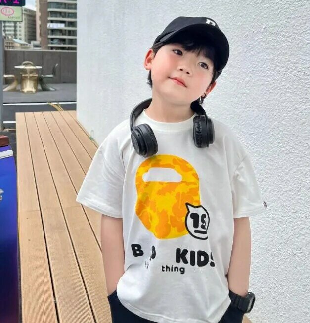 2022 Fashion Style Hip Hop dzieci chłopiec dziewczyny żółty Camo lato Cartoon wzór krótkie bluzki topy Tee dzieci ubrania