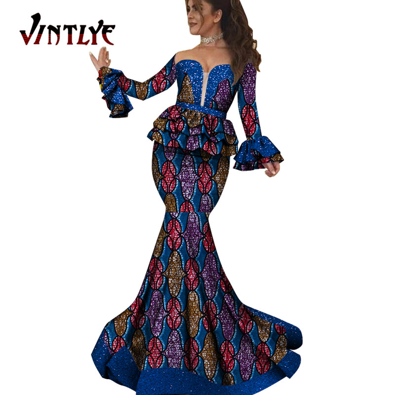 Afrikanische Kleidung für Frauen 2 Pcs Set Elegante Ankara Drucken Lange Robe Rock und Top Hemd Afrikanische Partei Abendkleider WY5844
