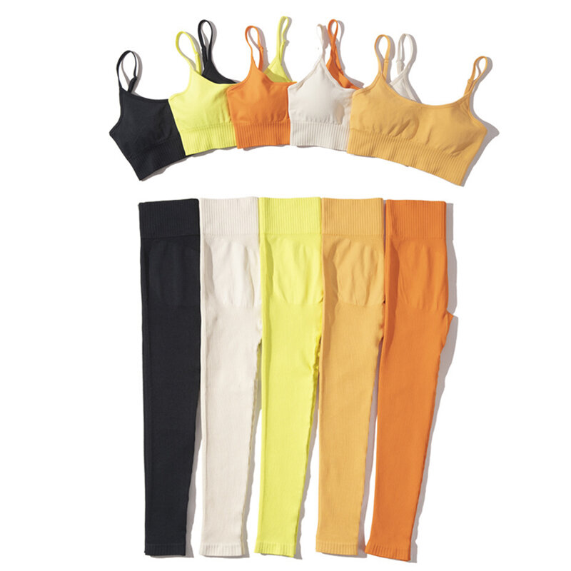 Tiktok-Conjunto de mallas de Yoga sin costuras para mujer, ropa atlética, pantalones cortos acanalados para gimnasio, gran oferta