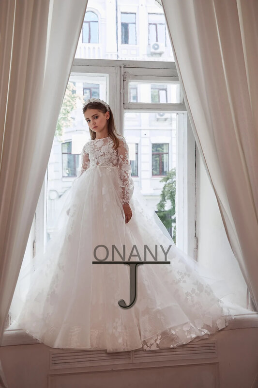 Изысканное платье JONANY с цветочной аппликацией и открытой спиной для вечеринки, выпускного вечера, конкурса, платье для маленькой девочки, церемония первого причастия