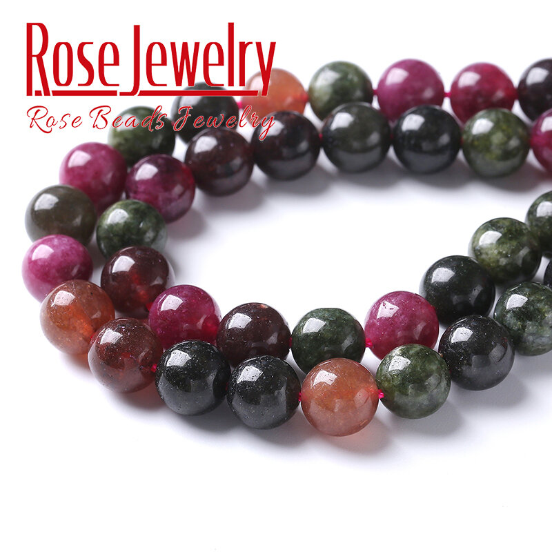 Perle di pietra di tormalina colorata naturale per la creazione di gioielli perline distanziatrici allentate rotonde collane con ciondoli fai da te 6 8 10mm 15"