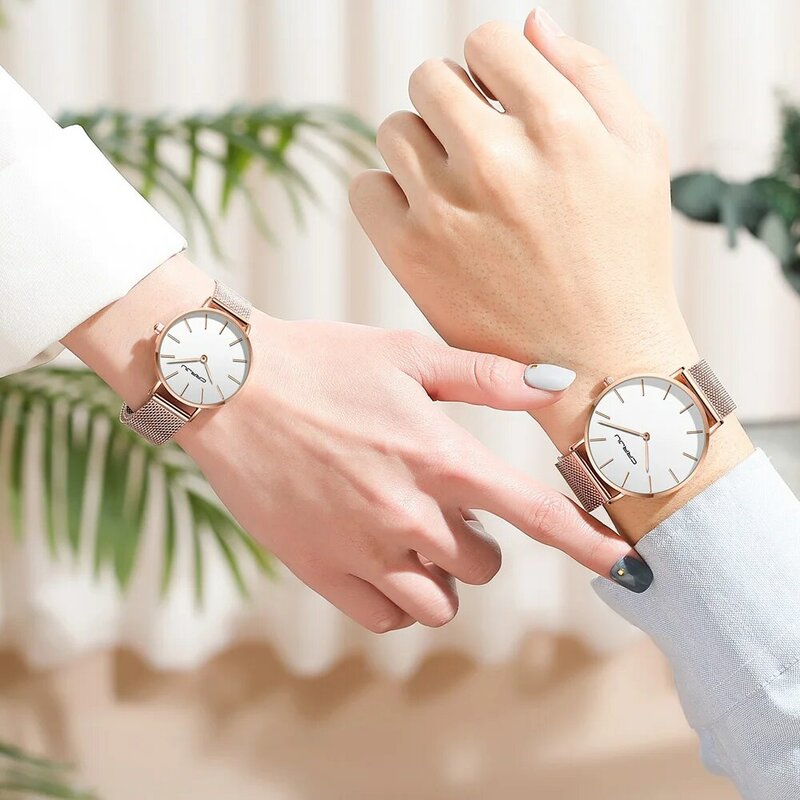 Crrju par relógio masculino moda quartzo relógios femininos simples casual pulseira de aço inoxidável relógio de pulso masculino presente das senhoras