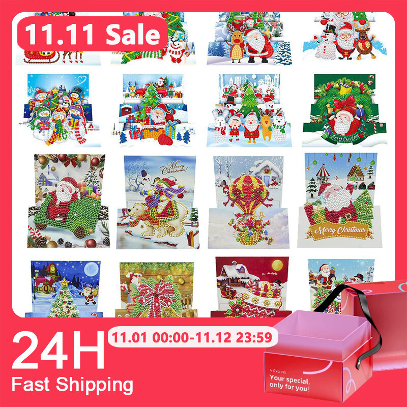 8 pces diy pintura diamante cartão especial-em forma de peça broca mosaico feliz natal bordado kit santa natal cartões postais