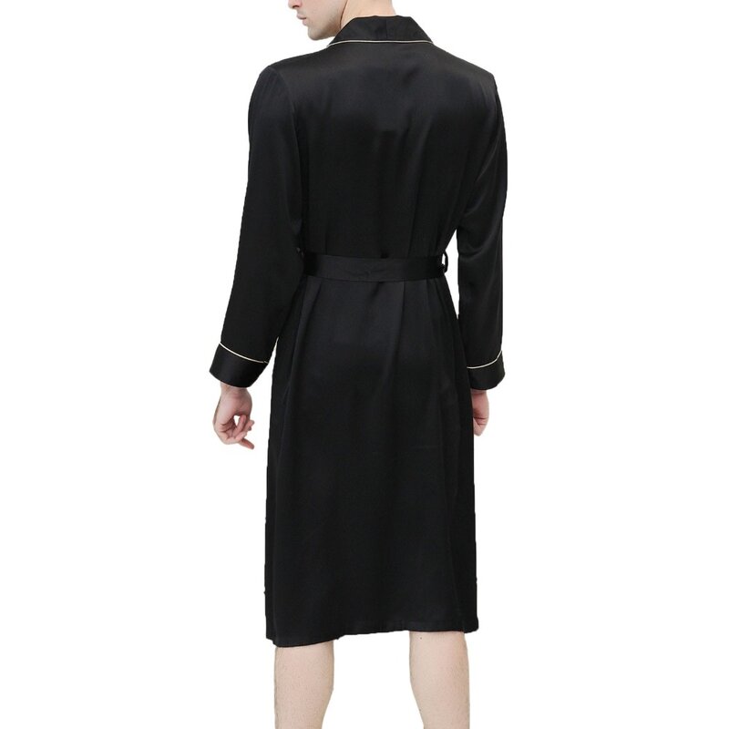 Mens Silk Robe 100% 19MM Silk Couple's Robe For Men long-sleeved Bathrobe Sleepwear Nightgown Size S M L XL XXL