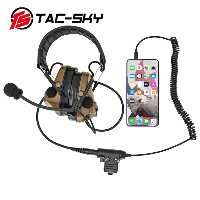 TS TAC-SKY Walkie Talkie Adaptor Militer PTT U94 PTT Ponsel Plug PTT Menembak Taktis Berburu Headset Noise Cancelling