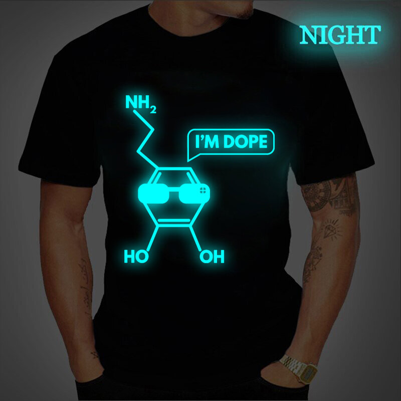 Dopamine Molecule He Is Dope Print Men's T-shirts Short Sleeve Men Tshirt Luminous Male T Shirts Oversized Mens Tops Clothes