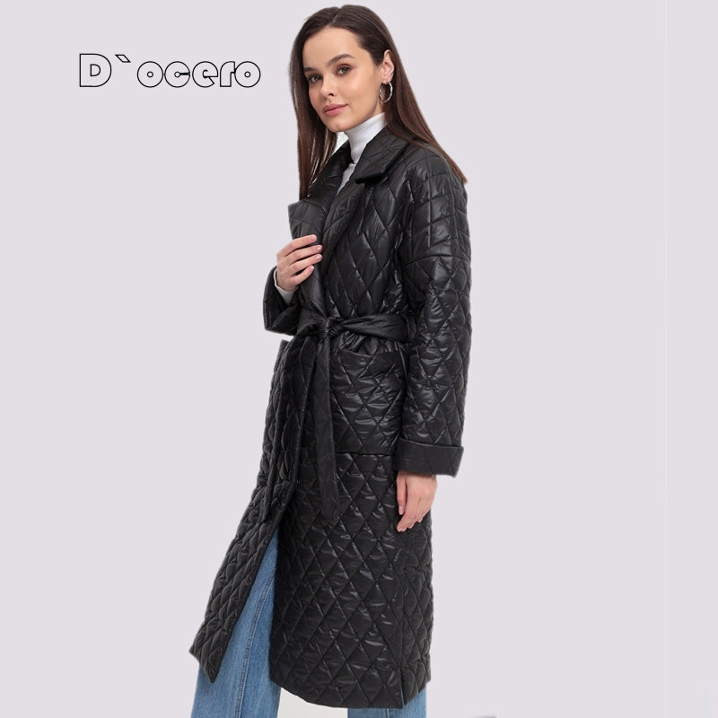 2022 Women's Jacket Spring Oversize Quilted Autumn Coat Fashion Long Female Clothing Loose Warm Parka Belt Windproof Outerwear