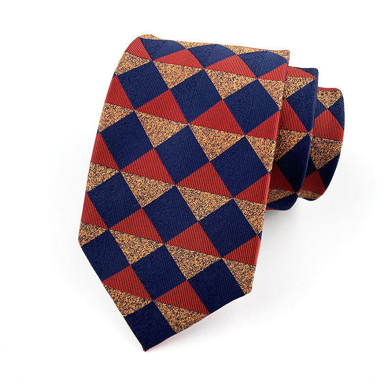Cravatte moda Classic Mens Plaid marrone Navy Blue cravatte da sposa Jacquard tessuto 100% seta uomo Solid Tie Polka Dots cravatte uomo