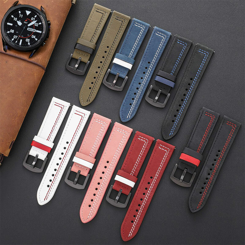 20mm 22mm Leather band for Samsung Galaxy watch 4 classic/Active 2 46mm/42mm/40mm/44mm bracelet Amazfit Gtr/GTS 2/2e/3/pro strap