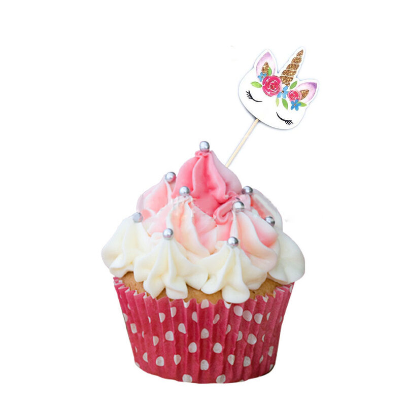 24 pçs unicórnio cupcake toppers diy bolos topper picaretas doces barra de chá de bebê suprimentos de festa de aniversário dos miúdos