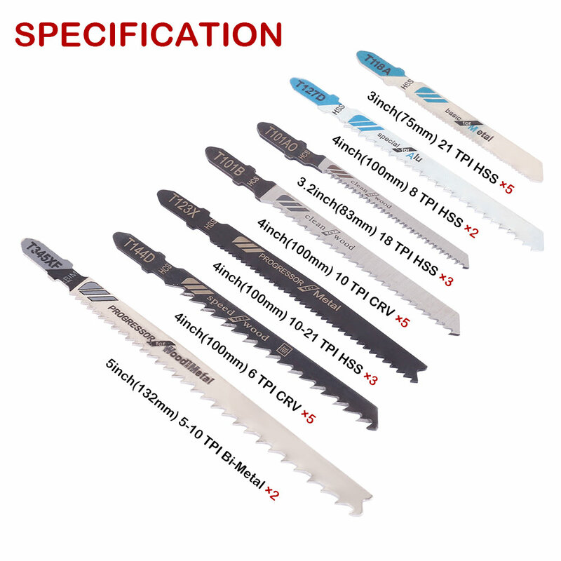 25 Stuks T-Schacht Jigsaw Blade Set Metalen Staal Jigsaw Blade Set Fitting Voor Plastic Houtbewerking Gereedschap Gemaakt Met hcs/Hss/Bim