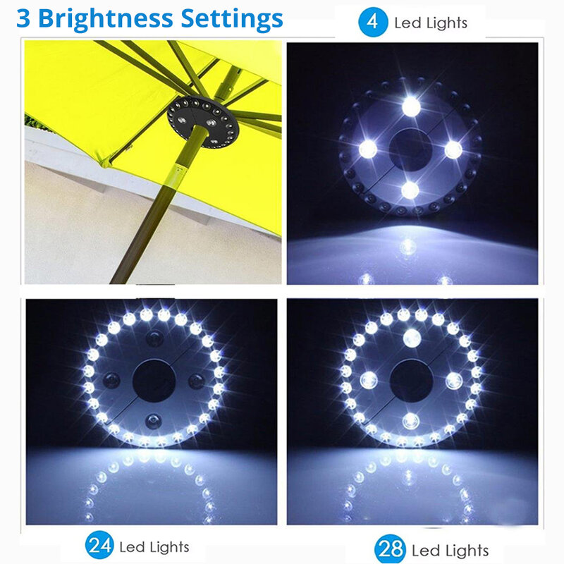 Luz de sombrilla de jardín con 3 modos de brillo, luz LED inalámbrica alimentada por batería, adecuada para sombrillas de jardín y tiendas de campaña