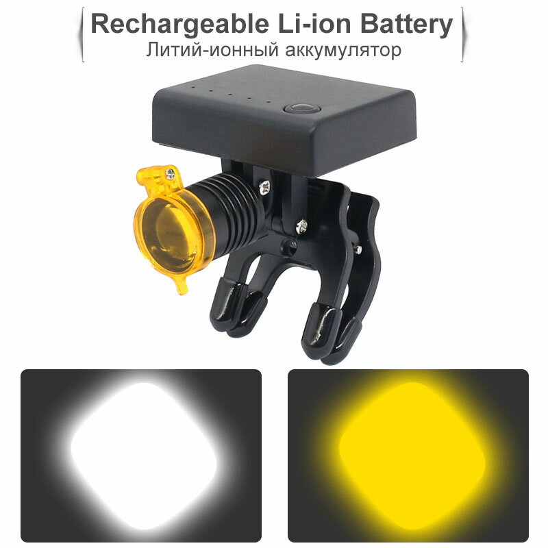 Loupe dentaire binoculaire 3,5x/2,5x avec lampe frontale LED 3W avec pince à lunettes, filtre jaune, batterie Li-ion Rechargeable