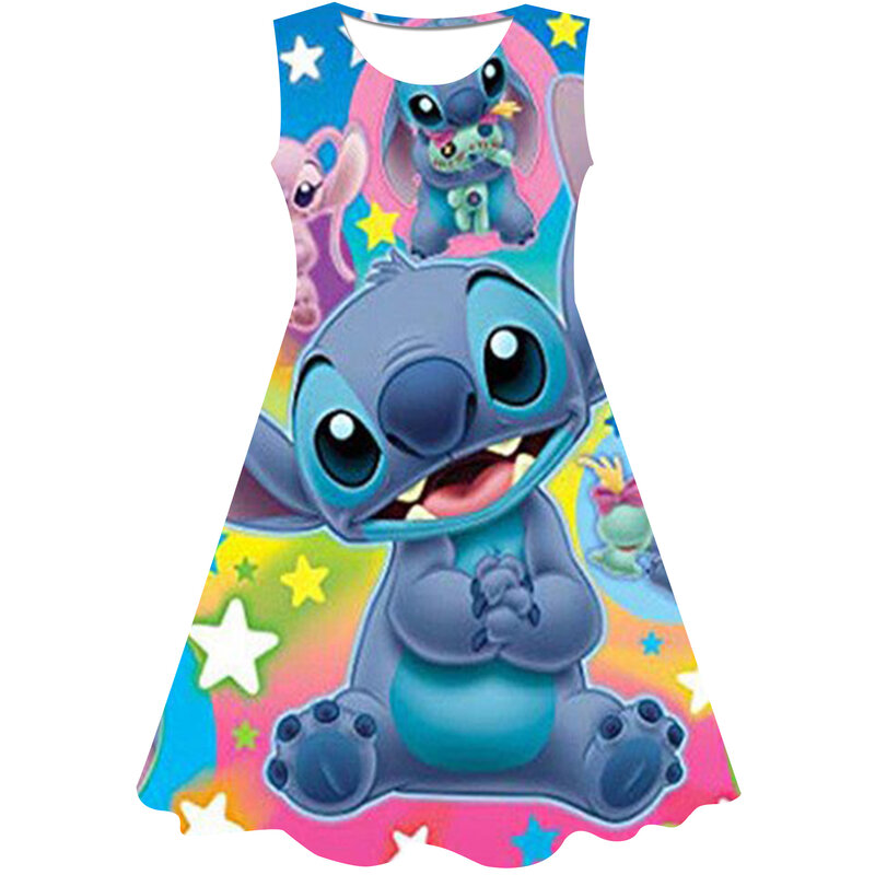 2023 Summer Toddler stitch Dresses Baby Girl Clothes Cute stich Disney Print Princess Dress Girls Casual Dress 1-10 Years