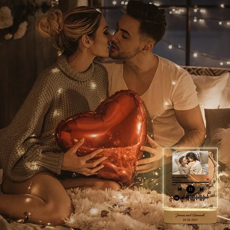 Custom Acrylic Photo Night Light Spotify Code Night Lamp Valentine's Day Birthday Gift for Couple Friend Bedroom Home Decoration
