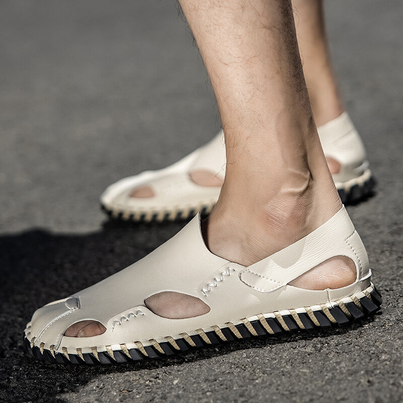 Grande tamanho 38-48 sandálias de couro dos homens do verão moda sandálias romanas feitos à mão sapatos casuais plataforma ao ar livre sandália de praia masculina