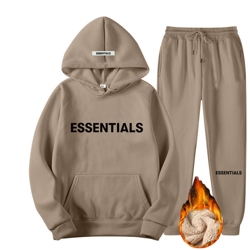 Essentials-Sweat à capuche en pur coton imbibé pour hommes et femmes, survêtement de jogging pour couple, streetwear respirant PVD, automne et hiver