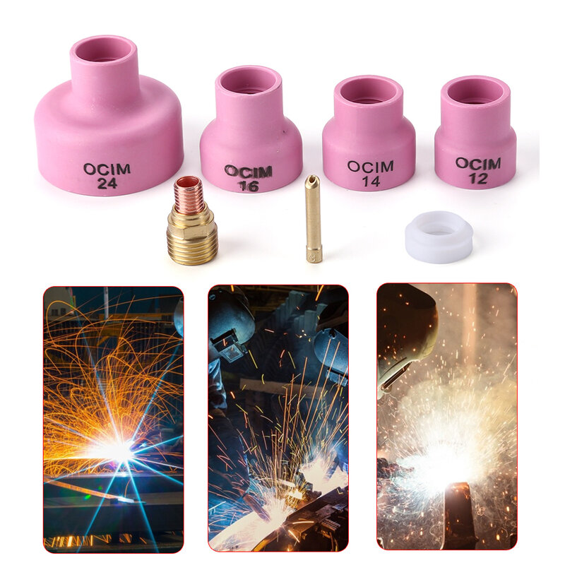 7pcs Nozzle Cups Collet Chuck Alumina Ceramic Welding Accessories Complete Welding Nozzle Cups Kits for WP9/20 TIG Welding Torch