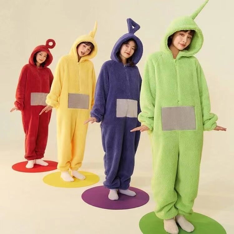 New Unisex Teletubbies Costumes Disi Onesies Lala Cosplay Pajamas Adult Pyjamas Halloween Animal Sleepwear Jumpsuit