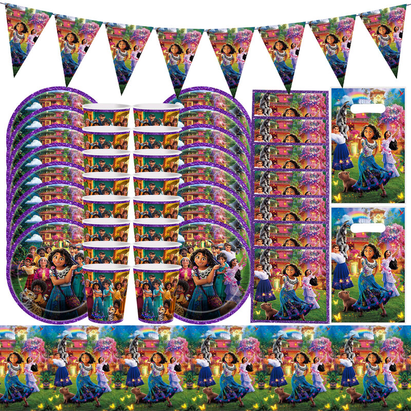 Encanto Party balony dekoracyjne zestaw jednorazowe zastawy stołowe wystrój Baby Shower urodziny prezent urok dla dziewczyny Cosplay urodziny