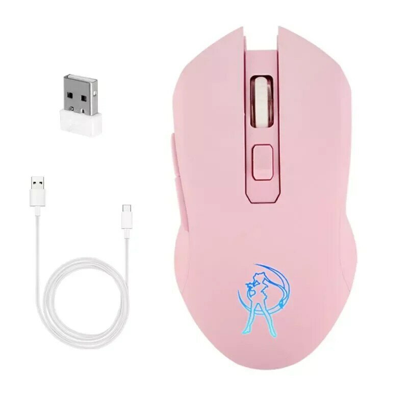 핑크 사일런트 LED 광학 게임 마우스 1600 인치 당 점 2.4 그램 USB 무선 마우스 PC 노트북 667C
