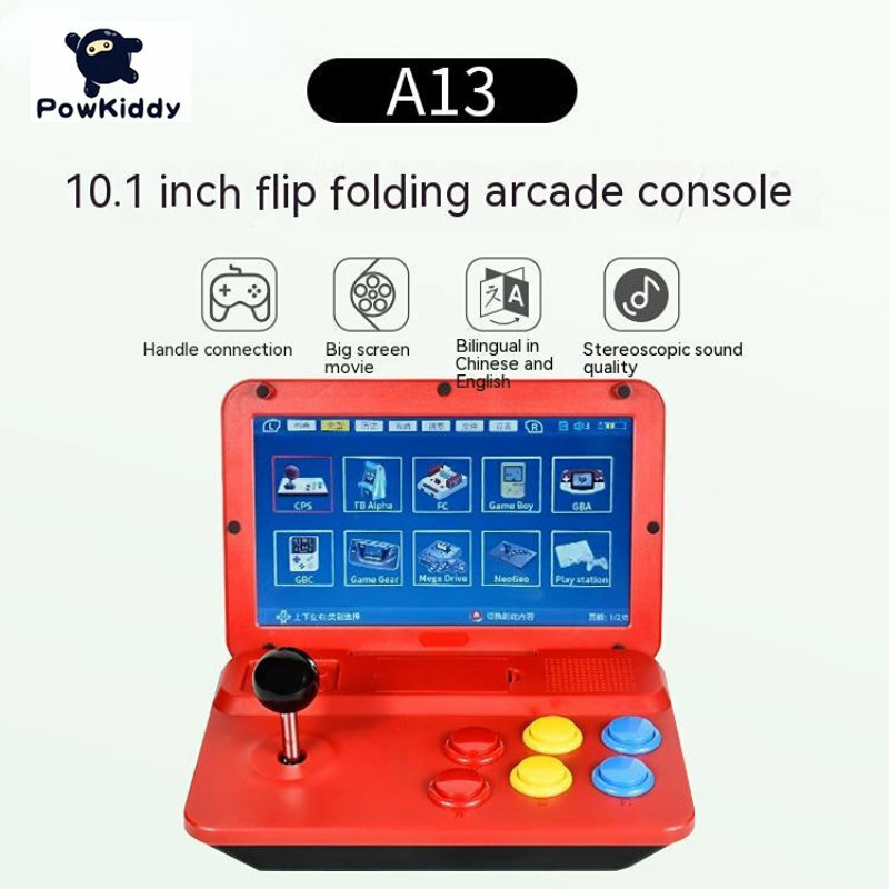 Powkiddy – Console de jeux vidéo A13, grand écran de 10 pouces, pour Arcade, jeux rétro, simulateur CPU, Joystick détachable, Mini sortie HD