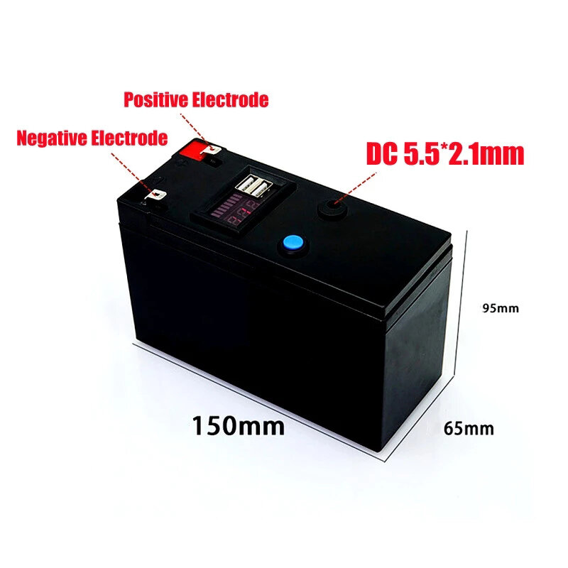 12v50ah draagbare lifepo4 bateria de lítio oplaadbare batterij ingebouwde 5v 2.1a usb power display poort opraded met + dc embarque