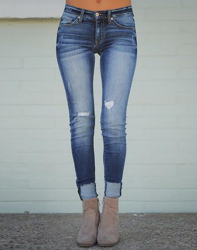 Рваные джинсовые повседневные брюки