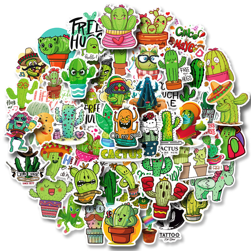 Small Fresh Cute Funny Cactus Stickers For Cars Motorcycles Furniture Children toys Luggage Skateboards Label
