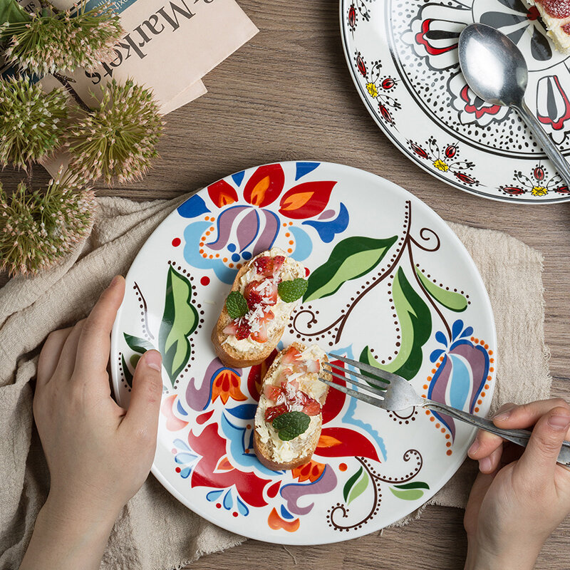 Placa de prato de cerâmica do agregado familiar placa de prato rasa conjunto de utensílios de mesa bife placa de jantar comida ocidental japonês placa plana