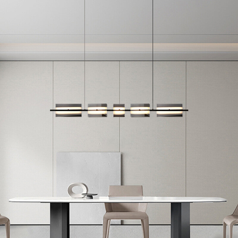 새로운 조정 가능한 골드 블랙 행잉 램프 럭셔리 LED 펜던트 조명, 구리 사각형 유리 식당 바 홈 장식 2022