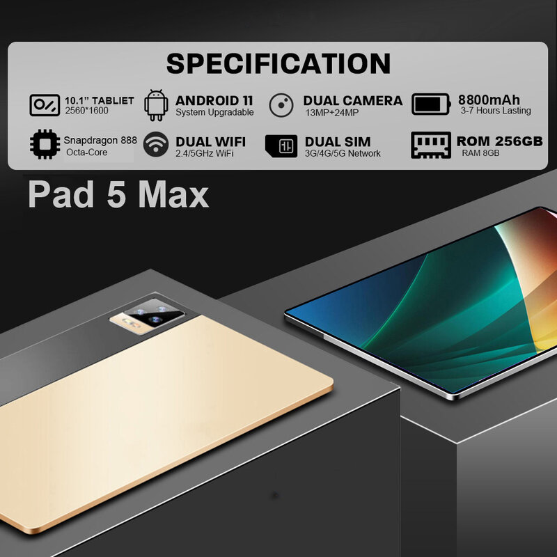 [World Premiere] ของมาใหม่แท็บเล็ต Pad 5 Max Snapdragon 888 Android 11 12GB RAM 512GB ROM 2.5K หน้าจอ LCD 5G Android Tablete