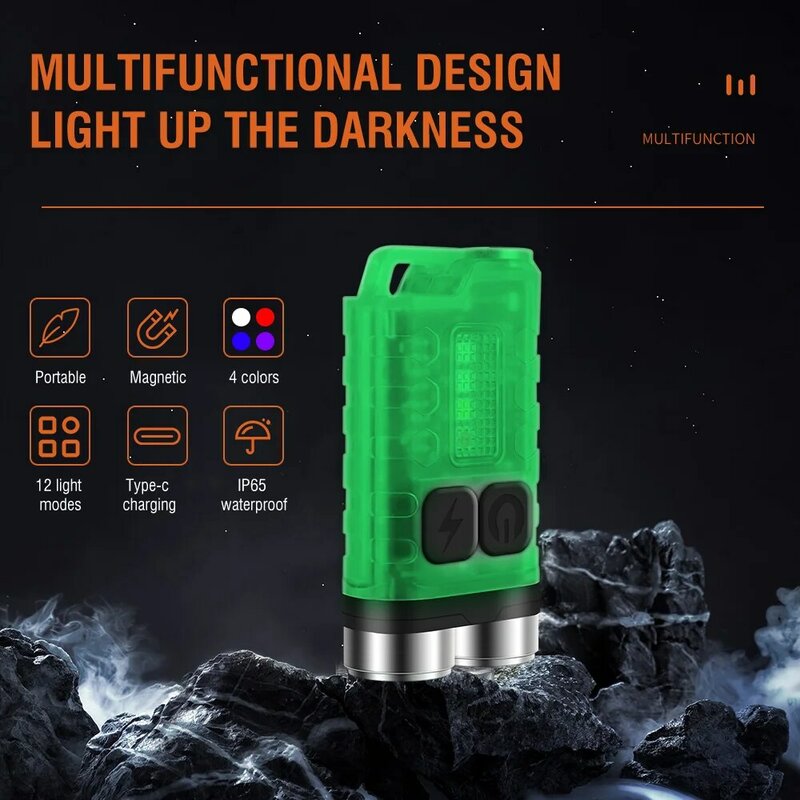 Lanterna Super Bright portátil, Porta de carregamento USB, Chaveiro Luz, Trabalho de Emergência, Camping, V3, EDC, 900 Lumens, TYPE-C