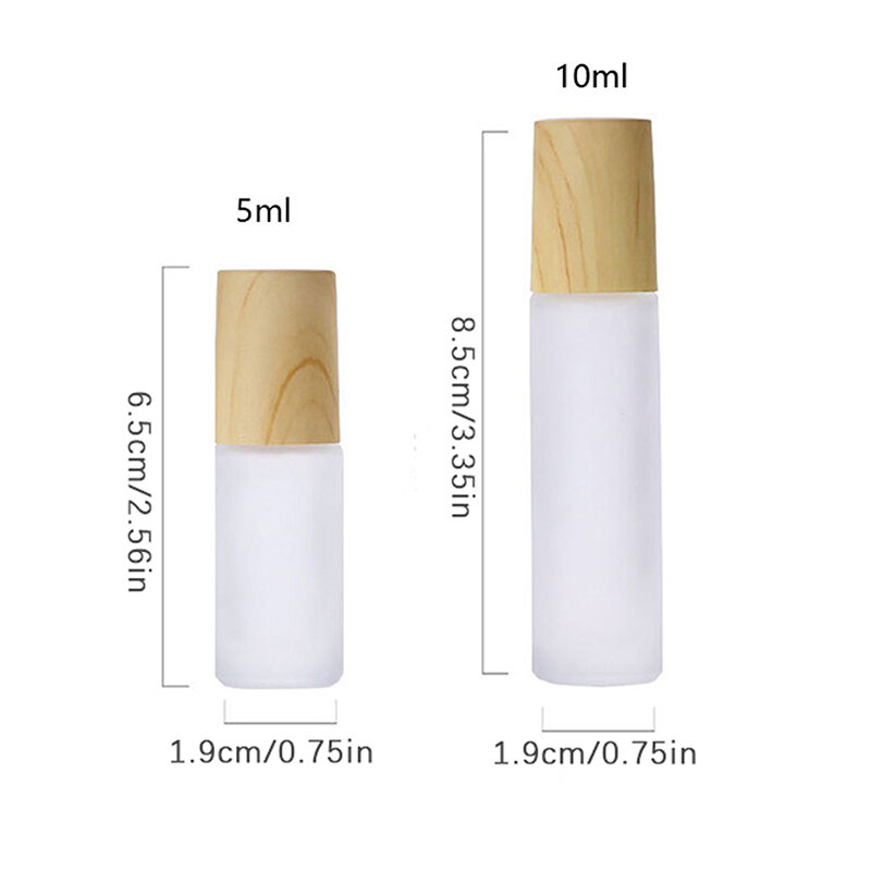 5ml 10ml Frosted Glass Roller Bottle Wood Grain Plastic Cap For Essential Oils Roll-On Bottle With Stainless Steel Roller Ball