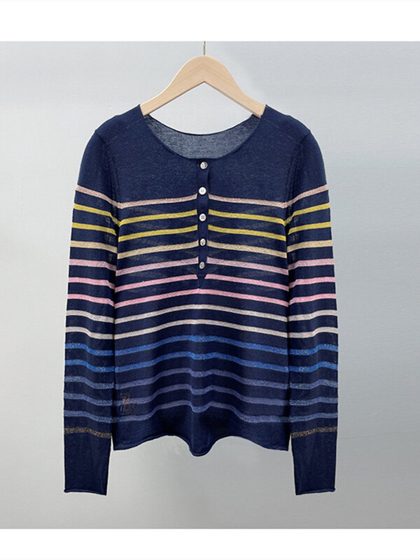 Suéter fino de lana para mujer, jersey de manga larga con cuello redondo, a la moda, 2022