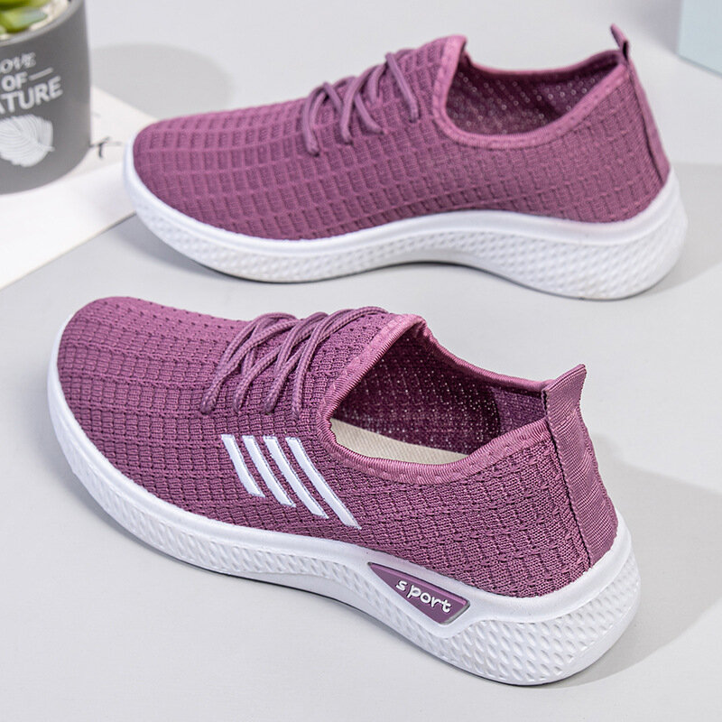 Women's Spring/Summer  Fly Woven Breathable Sneakers Soft Sole Non-Slip Casual Shoes Comfortable Running Shoes  Women Sneakers