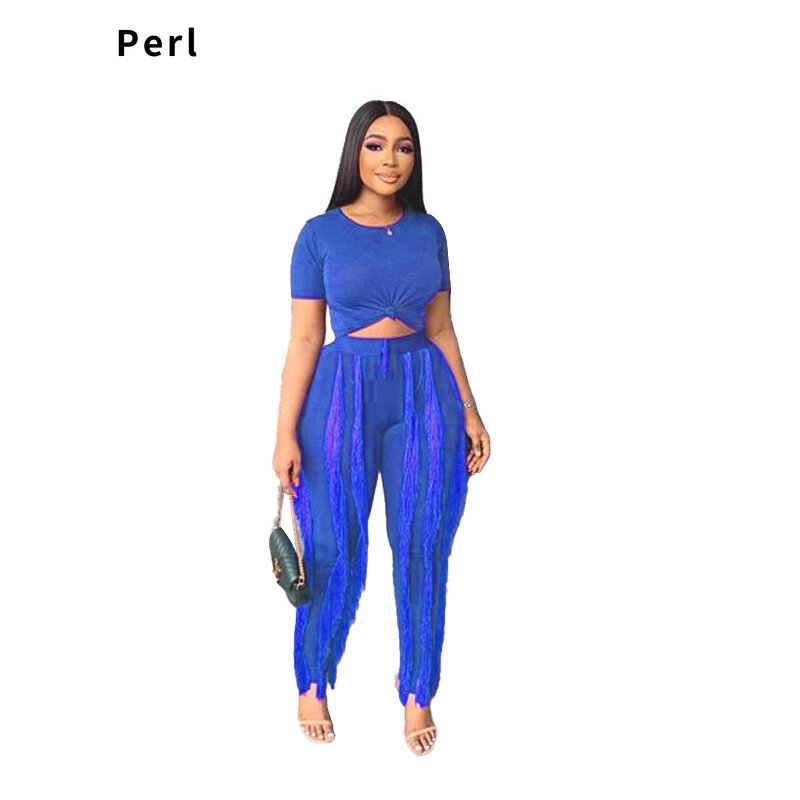 Perl tassel conjuntos de duas peças roupa feminina camiseta + calças terno zevity feminino streetwear combinando agasalho bodycon conjunto feminino 2022