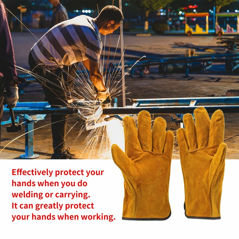Un paio/Set guanti da saldatore in pelle di mucca gialla resistente al fuoco guanti di sicurezza sul lavoro anti-calore per saldatura di utensili manuali in metallo