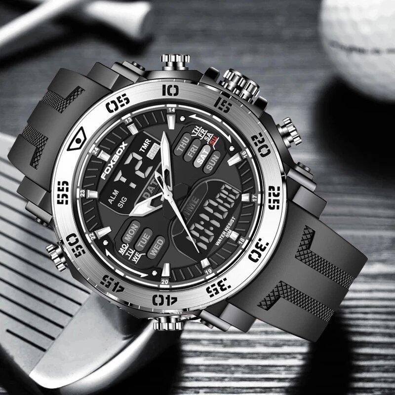 LIGE marka mężczyźni sport zegarki podwójny wyświetlacz analogowy cyfrowy LED elektroniczny zegarek kwarcowy wodoodporny pływanie zegarek wojskowy